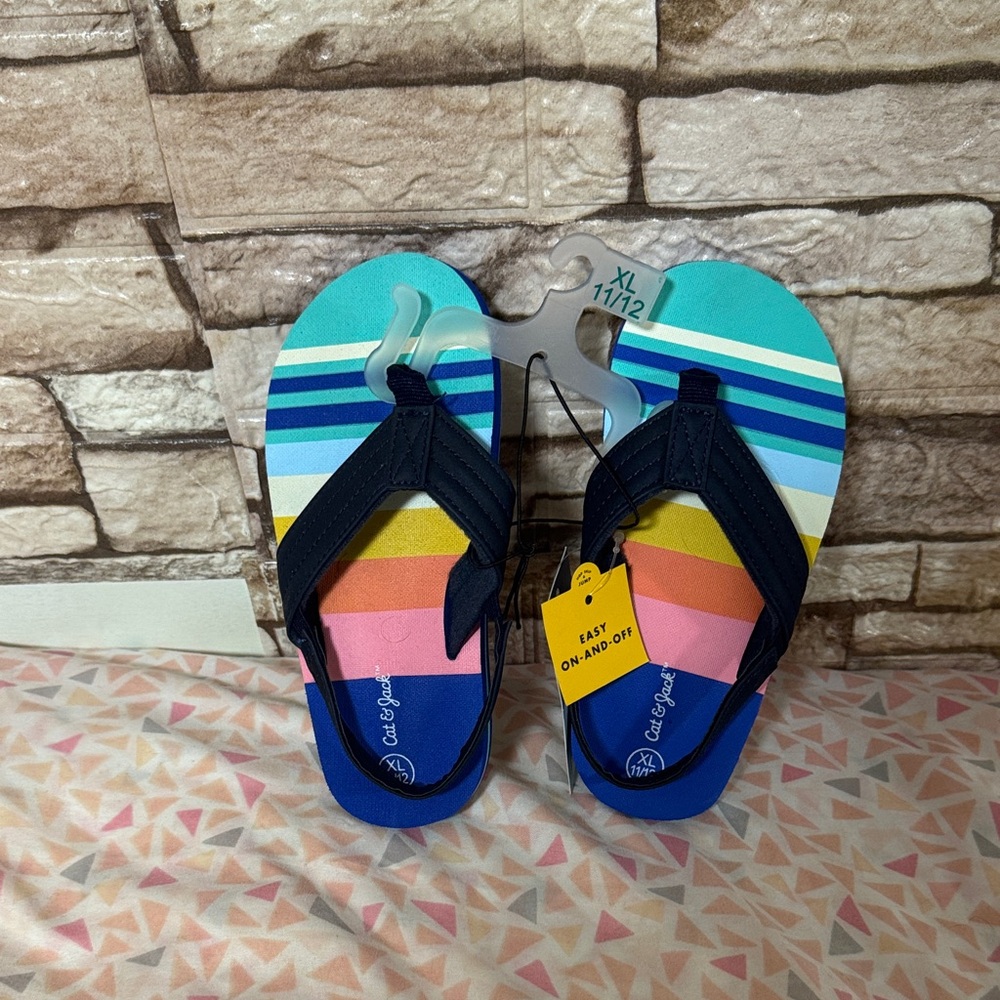 ***2/$15*** pCat & Jack Multicolor Striped Kids Flip Flops